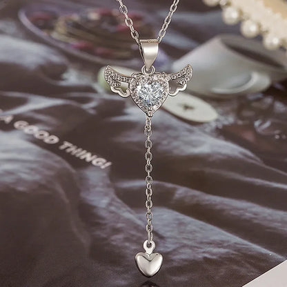 Angel Wing Heart Pendant Necklace Romantic Gothic Alternative Jewelry