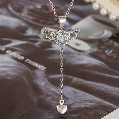 Angel Wing Heart Pendant Necklace Romantic Gothic Alternative Jewelry