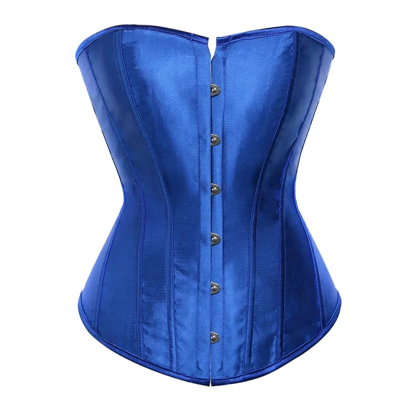 Luminous Teal Satin Overbust Corset with Front Metal Busk
