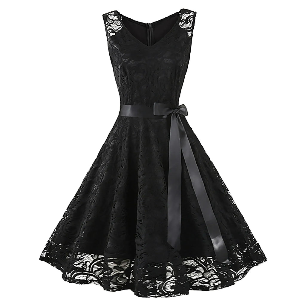 Vintage Lace Flare Dress with Kawaii Gothic Aesthetic