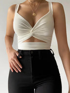 Twist Front Sleeveless Crop Top with Wide Straps Modern Streetwear Silhouette