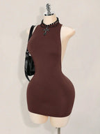 Backless Sleeveless Bodycon Mini Dress with Criss Cross Open Back Detail