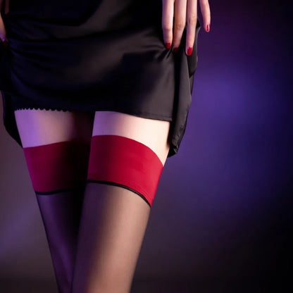 Contrast Top Band Sheer Thigh High Stockings with Lightweight Everyday Stretch Design