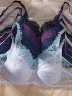 Five-Piece Unlined Floral Lace Underwire Bra Set with Scalloped Edging
