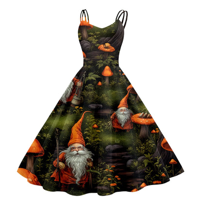 Dark Pumpkin Gothic Fit and Flare Alternative Fashion Midi Dress