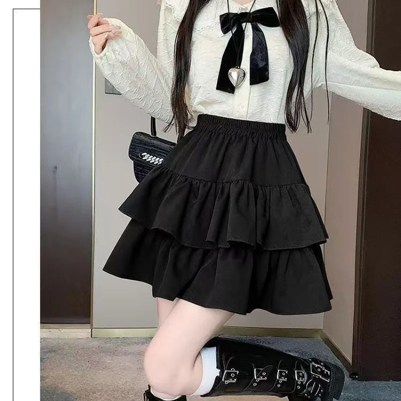 Tiered Ruffle Mini Skirt with Elastic Waist Balletcore Streetwear Silhouette