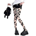 Distressed Cutout Fishnet Tights Gothic Punk Alternative Fashion Statement Hosiery