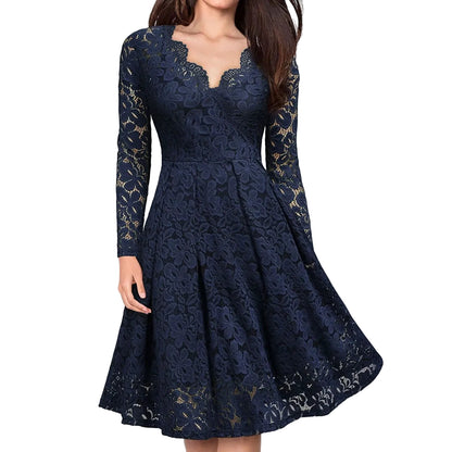 Elegant Lace Long Sleeve Gothic Alternative Midi Dress