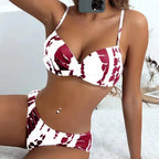 Teal and White Abstract Print Underwire Bikini Set