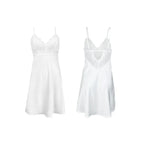 Pristine White Satin-Finish Chemise with Wide Sheer Floral Lace Bodice