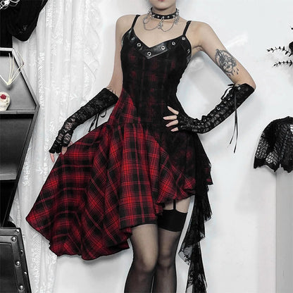 Plaid Corset Gothic Dress with Punk Alternative Streetwear Style