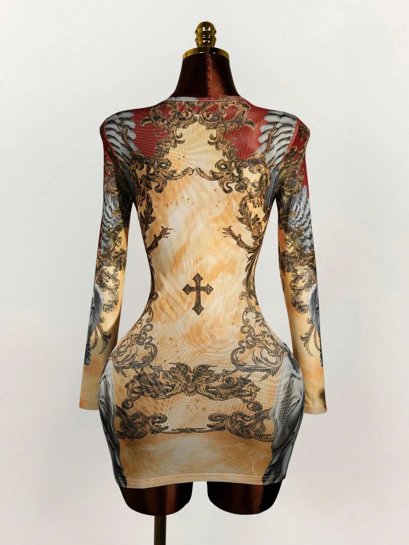 Mesh Panel Gothic Bodycon Dress with Edgy Streetwear Style