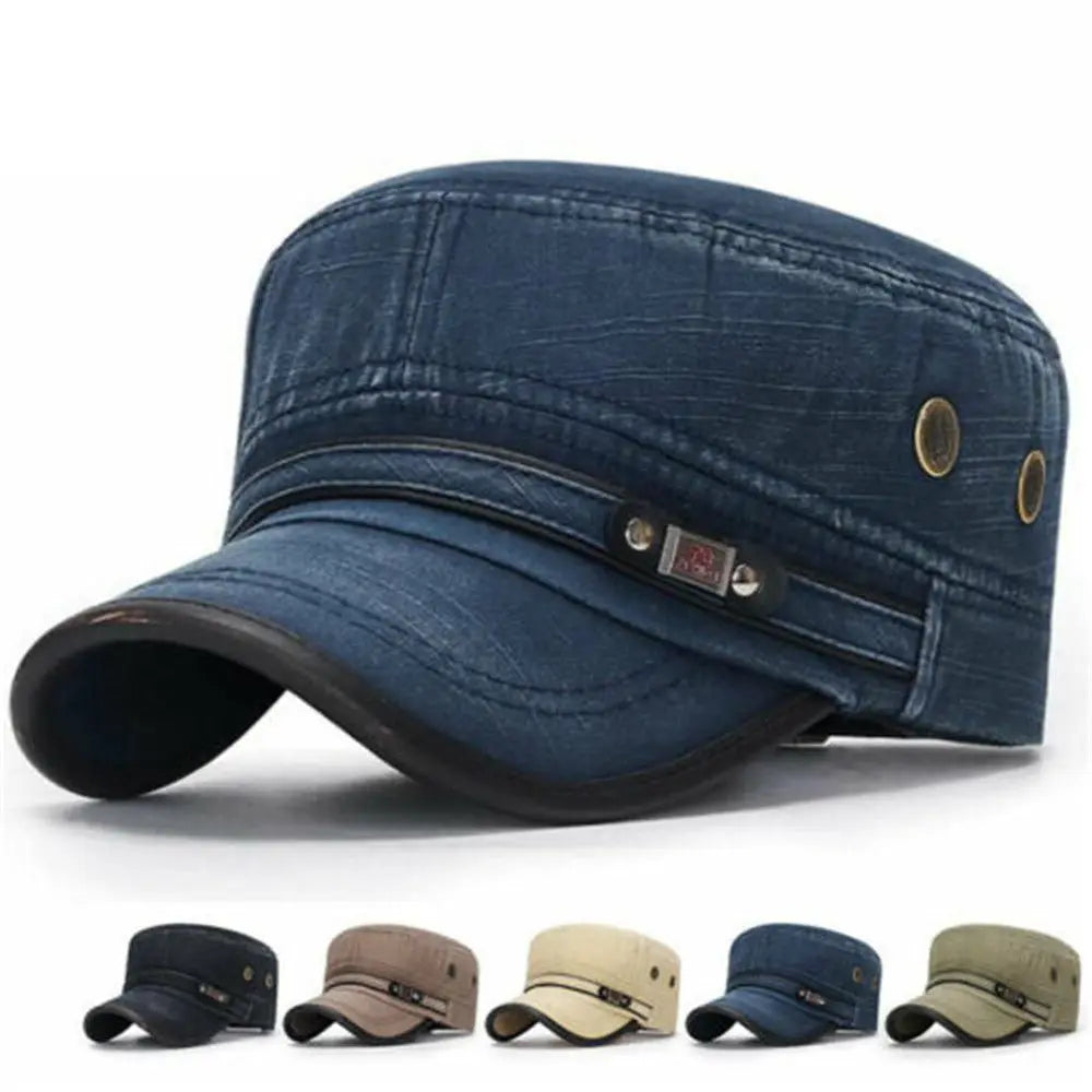 Breathable Cotton Military Cadet Cap with Flat Top Design for Outdoor Casual Streetwear
