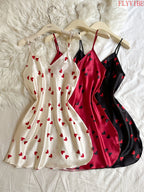Three-Piece Heart Print Camisole Sleepwear Set with Matching Robe and Coordinated Shorts, Feminine Sleeveless Loungewear Ensemble