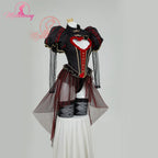 Women's Theatrical Heart Cutout Bodysuit With Exaggerated Puff Sleeves And Flowing Sheer Skirt Overlay