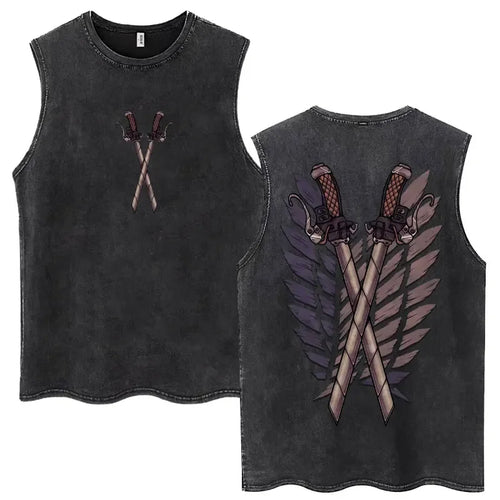 Alternative Streetwear Sleeveless Tank Top with Symbolic Winged Crest Graphic Artwork Design - BigCat Streetwear