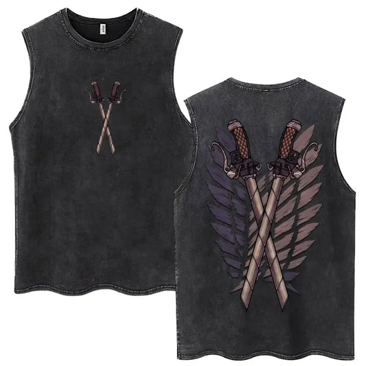 Alternative Streetwear Sleeveless Tank Top with Symbolic Winged Crest Graphic Artwork Design