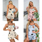 Playful Butterfly Print Camisole and Shorts Sleepwear Set with Contrast Binding