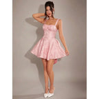 Blush Pink Textured Princess Mini Dress with Statement Back Bow