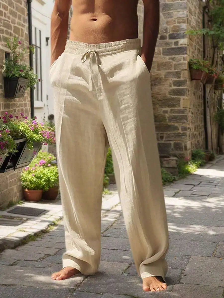 Men's Drawstring Wide Leg Casual Pants with Relaxed Fit and Lightweight Everyday Comfort