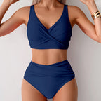 Chocolate Brown Crossover Bralette Swim Set with High-Waisted Bottoms