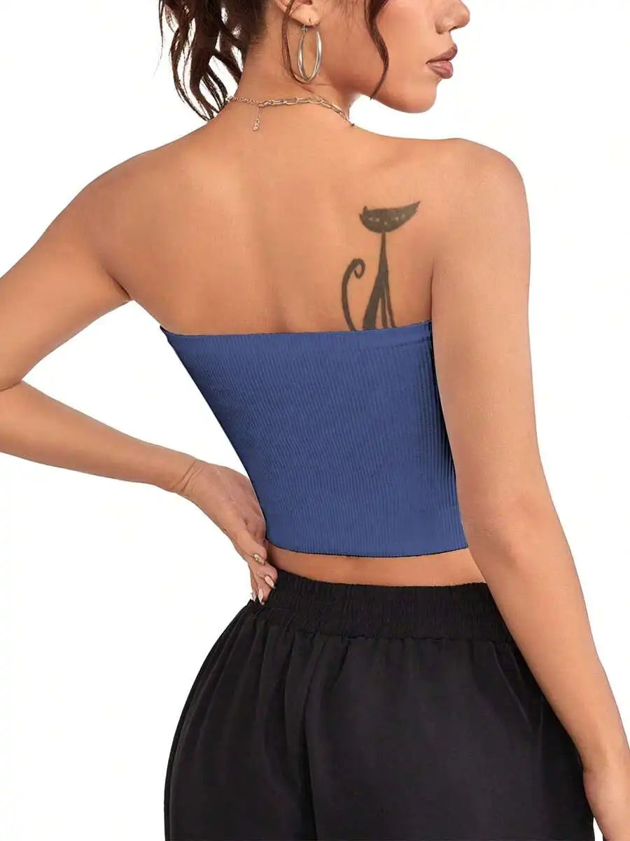 Ribbed Bandeau Crop Top with Stretch Knit Minimalist Streetwear Summer Style