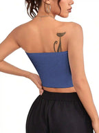 Ribbed Bandeau Crop Top with Stretch Knit Minimalist Streetwear Summer Style