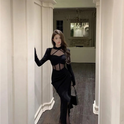 Cutout Strap Detail Gothic Bodycon Alternative Maxi Dress