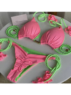 Soft Periwinkle Triangle Bikini Set with Two-Tone Twisted Rope and Tassel Details