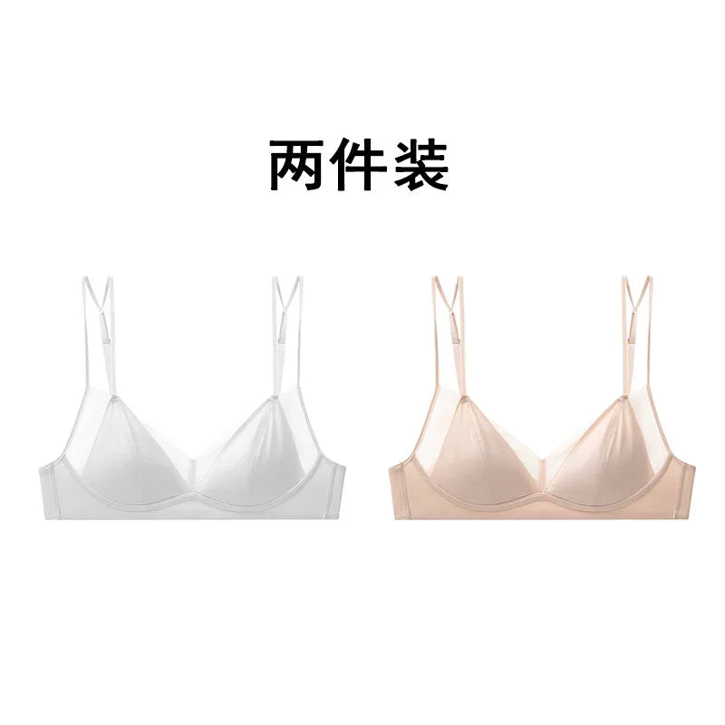 Seamless Minimalist Triangle Bralette and High-Leg Cheeky Panty Set with Double-Strap Accents