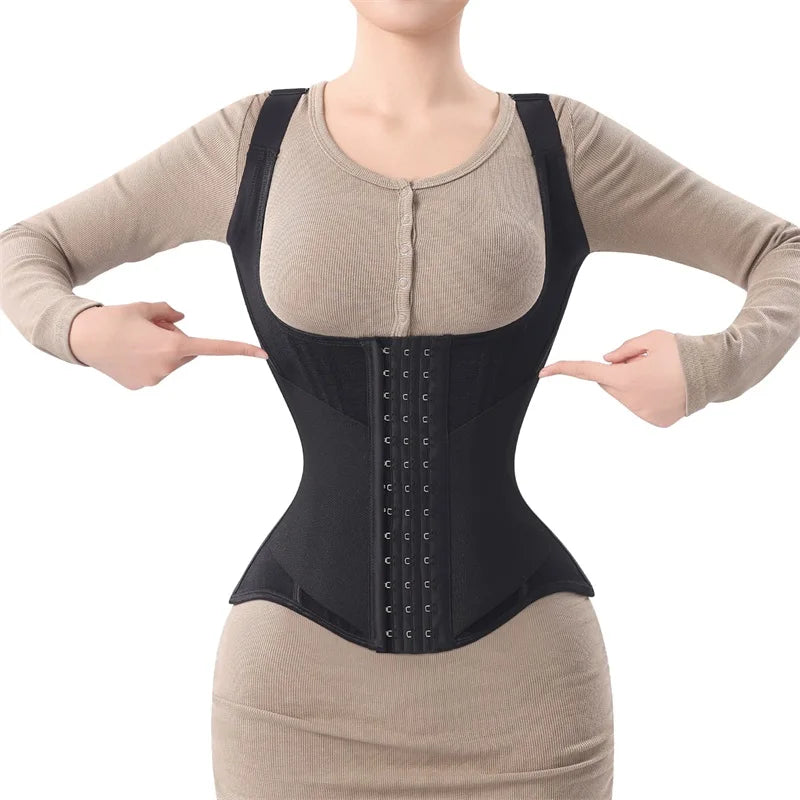 U-Shaped Underbust Waist Cincher with Wide Straps and Front Hook Closure