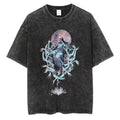 Vintage Washed Oversized Graphic Tee with Abstract Gothic-Inspired Art Illustration