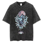 Vintage Washed Oversized Graphic Tee with Abstract Gothic-Inspired Art Illustration