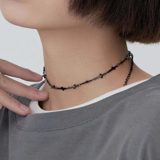 Vintage Gothic Cross Choker Necklace With Punk Chain Alternative Streetwear Fashion Styling