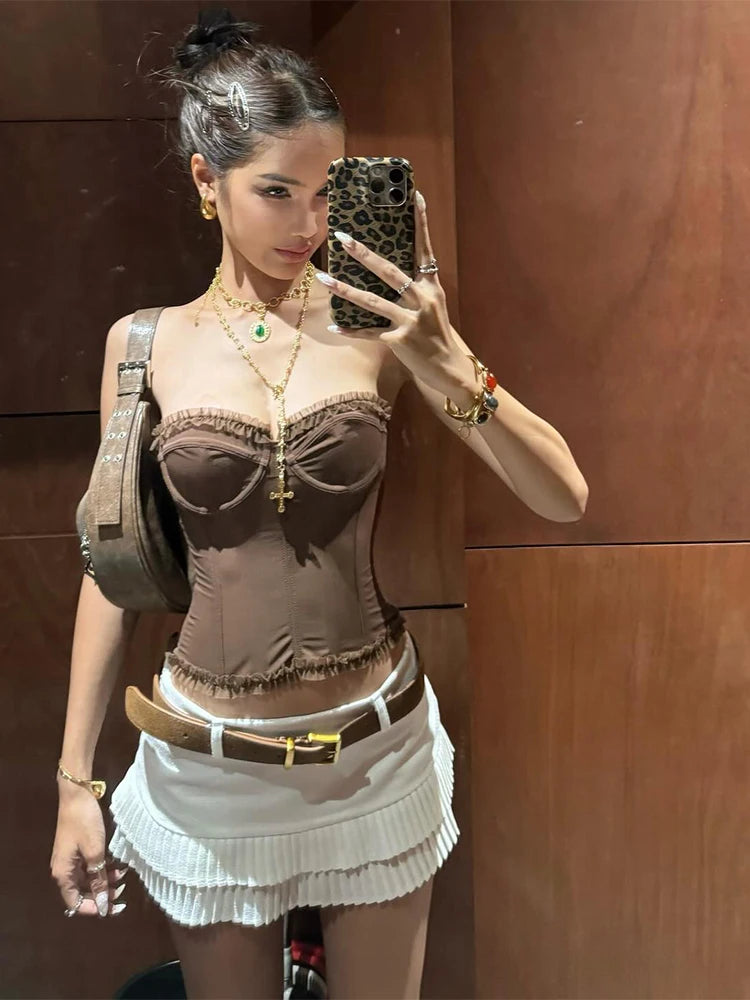 Strapless Corset Crop Top with Structured Seam Detail and Slim Fit Streetwear Style