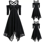 Gothic Witchcore Midi Dress with Pentagram Strap Details