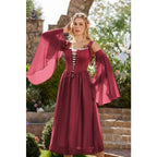 Women's Renaissance-Inspired Corset Dress Set with Bell Sleeves and Layered Overdress