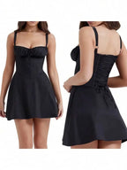 Corset Inspired Mini Dress with Sweetheart Neckline and Flared Skirt
