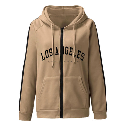 Women's Oversized Zip-Up Hoodie with Typography Graphic Relaxed Streetwear Everyday Style