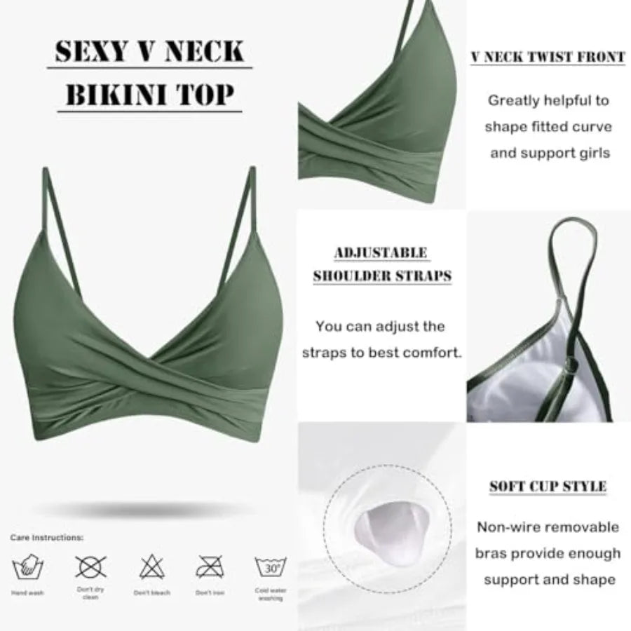 Women's High-Waisted Twist-Front Bikini Set with Ruched Detailing, Spaghetti Straps and Two-Piece Swimwear Silhouette