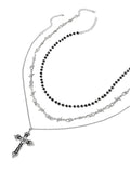 Layered Cross Pendant Necklace Set for Gothic Punk and Alternative Streetwear Fashion Styling