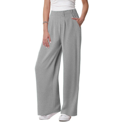Women's Low Rise Loose Palazzo Pants with Pleated Front and Pocket Casual Streetwear Style