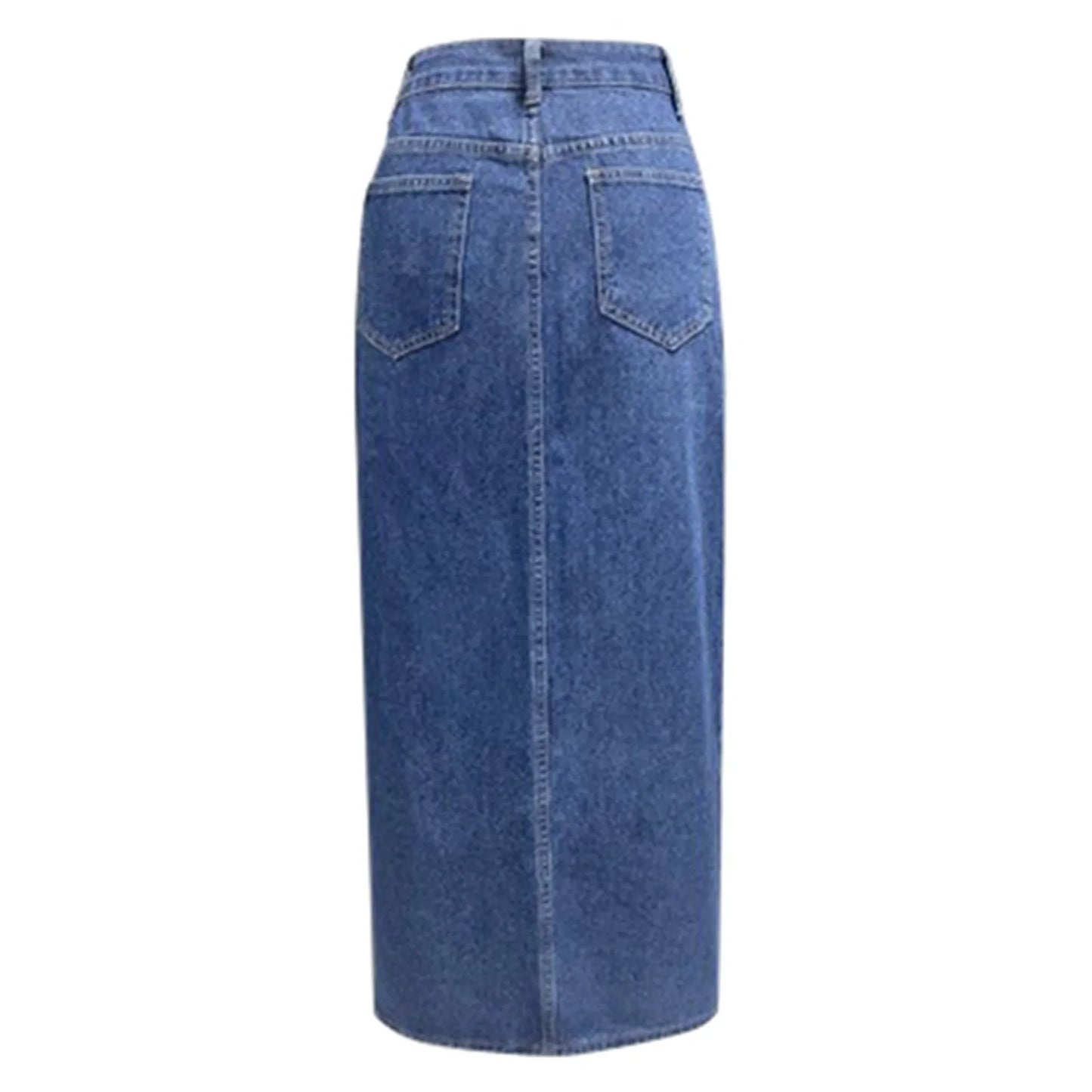 High Waist Denim Maxi Skirt with Front High Slit Contemporary Casual Everyday Style