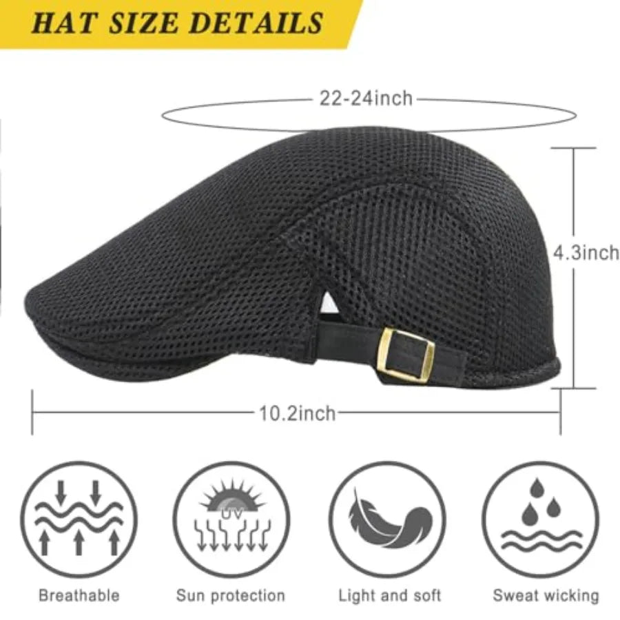 Breathable Mesh Ivy Flat Cap Adjustable Cotton Casual Vintage Driving Streetwear Hat