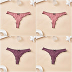 4-Piece Women’s Cotton Low-Rise Thong Panties Set with T-Back Silhouette, Decorative Bow Detail and Assorted Solid Colors