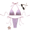 Pastel Pink and White Striped Triangle String Bikini