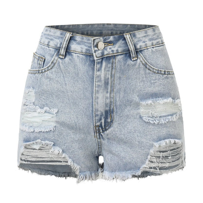 Women's High Waist Distressed Denim Style Shorts with Frayed Hem Casual Everyday Design