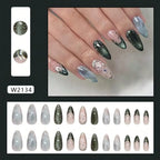 Celestial Marble Fantasy Press On Nails with Crystal Accent Art Design