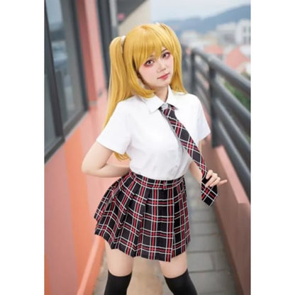 Women's Pleated School-Inspired Uniform Set with Short Sleeve Top, Bow Tie and Matching Accessories