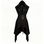Earth-Toned Asymmetrical Hooded Sleeveless Tunic for Historical Fantasy Roleplay